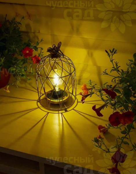 Светильник садовый 23см солненчная батарея металл/пласт. 631 Бронзовая клетка Чудесный Сад---